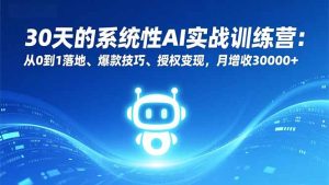 30天的系统性AI实战训练营：从0到1落地、爆款技巧、授权变现，月增收30000+-瀚宇网创