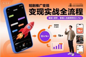 短剧推广变现实战全流程，基础+进阶，普通人也能做到日入1k+-瀚宇网创