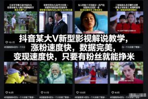 抖音某大V新型影视解说教学，涨粉速度快，数据完美，变现速度快，只要有粉丝就能挣米-瀚宇网创