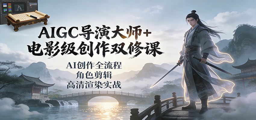 AIGC导演大师+电影级创作双修课：AI创作全流程、角色剪辑、高清渲染实战-瀚宇网创