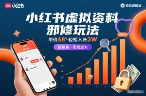 小红书虚拟资料邪修玩法，单价68，轻松入账3W，信息差玩法，市场庞大-瀚宇网创