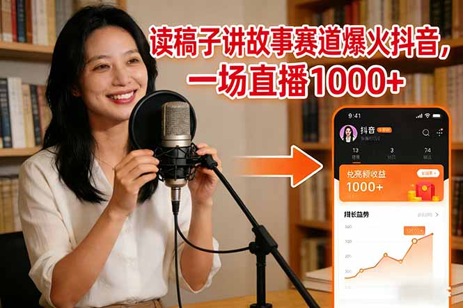 读稿子讲故事赛道爆火抖音，一场直播日入1000+-瀚宇网创