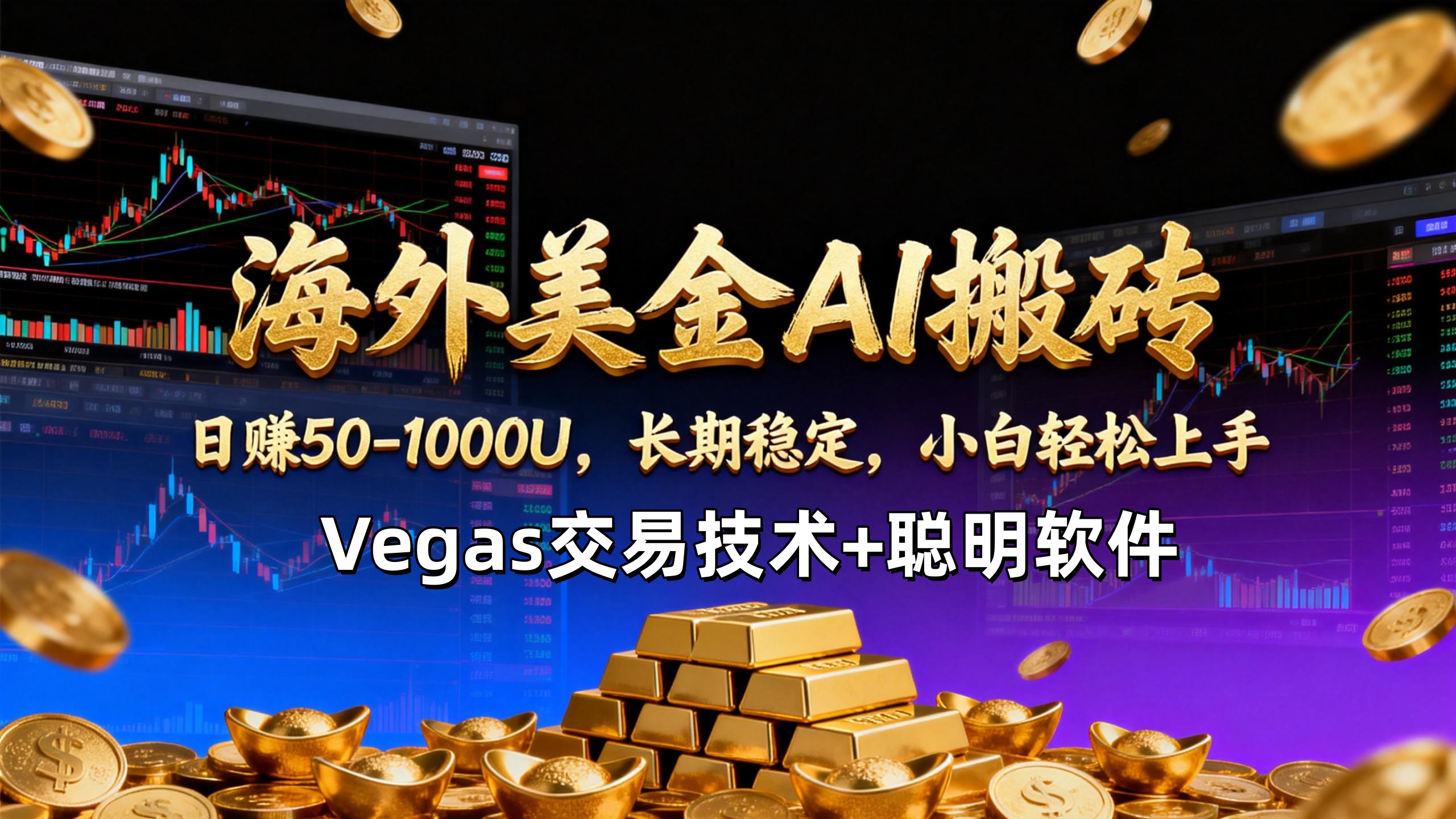 【海外美金AI搬砖】Vegas交易技术+聪明软件，日赚50-1000U，长期稳定，小白轻松上手。-瀚宇网创