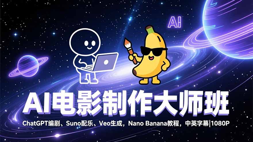 AI电影制作大师班:ChatGPT编剧、Suno配乐、Veo生成,Nano Banana教程,中英字幕|1080P-瀚宇网创