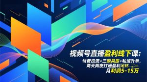 视频号直播盈利线下课：付费投流+三频共振+私域升单，两天两夜打通盈利闭环，月利润5-15万-瀚宇网创