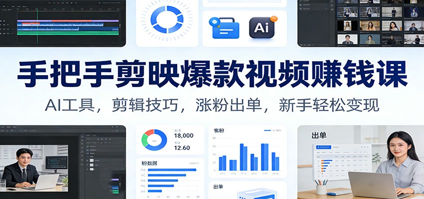 图片[1]-手把手剪映爆款视频赚钱课：AI工具，剪辑技巧，涨粉出单，新手轻松变现-瀚宇网创