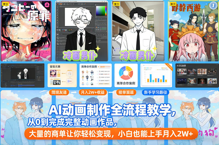 AI动画制作全流程教学，从0到完成完整动画作品，大量的商单让你轻松变现，小白也能上手月入2W+-瀚宇网创