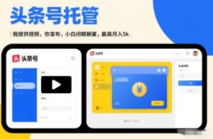 头条号AI托管，我提供视频，你发布，小白闭眼躺賺，最高月入5k+【揭秘】-瀚宇网创