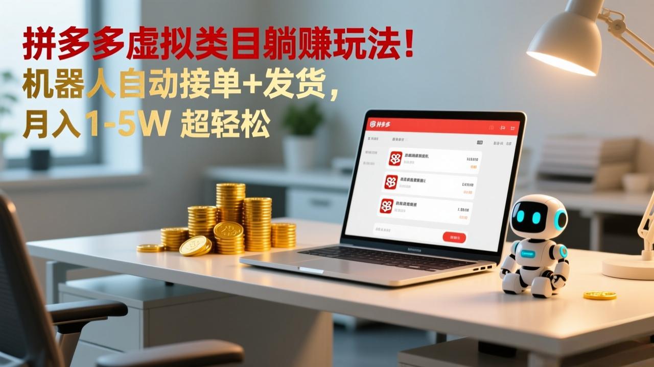 多多虚拟类目躺赚玩法！机器人自动接单+发货，月入 1-5W 超轻松-瀚宇网创