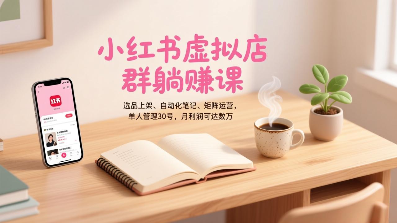 小红书虚拟店群躺赚课,选品上架、自动化笔记、矩阵运营,单人管理30号,月利润可达数万-瀚宇网创