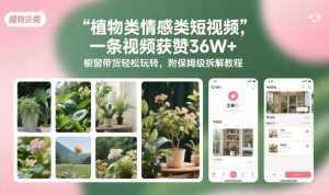 植物类情感类短视频，一条视频获赞36W+，橱窗带货轻松玩转，附保姆级拆解教程-瀚宇网创