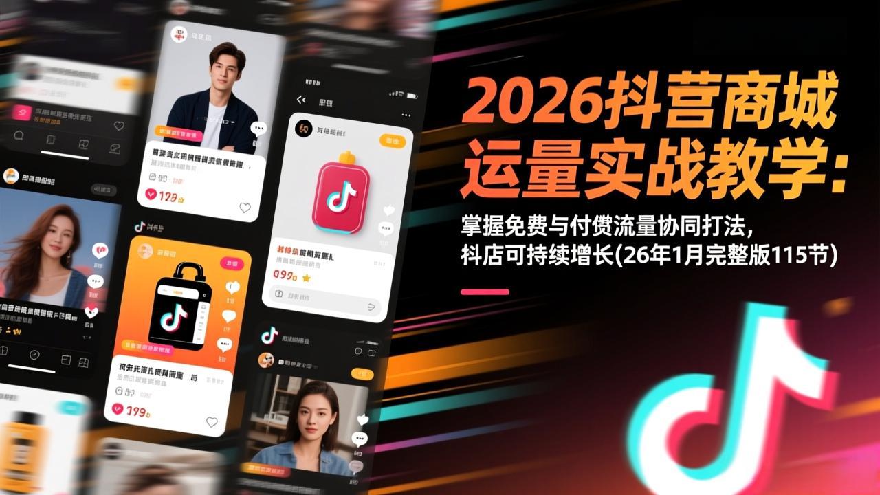 2026抖音商城运营实战教学：掌握免费与付费流量协同打法，抖店可持续增长(26年1月完整版115节-瀚宇网创