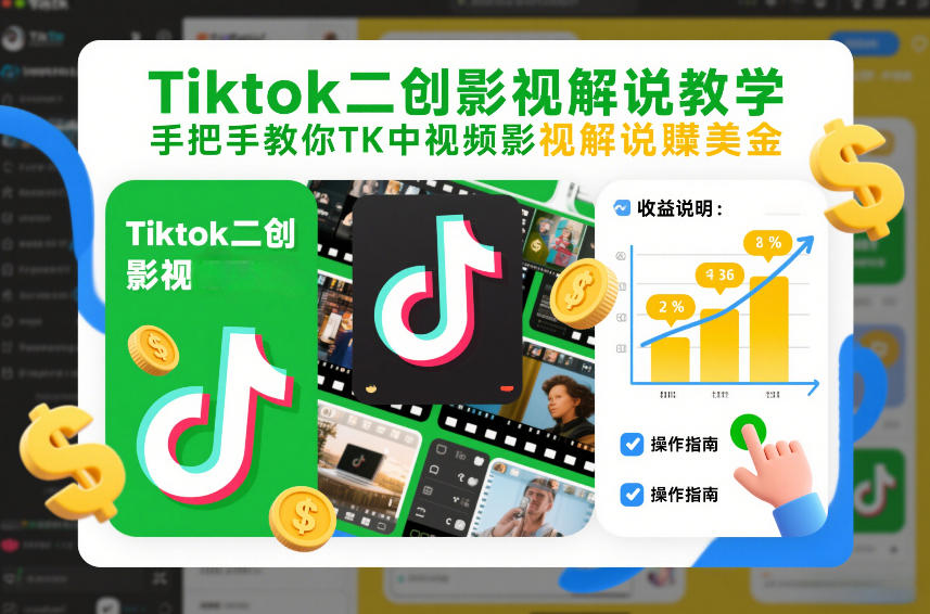 Tiktok二创影视解说教学，手把手教你TK中视频影视解说賺美金(更新26年1月)-瀚宇网创