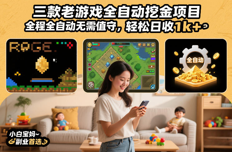 三款老游戏全自动挖金项目，全程全自动无需值守，轻松日收1k+，小白宝妈副业首选【揭秘】-瀚宇网创