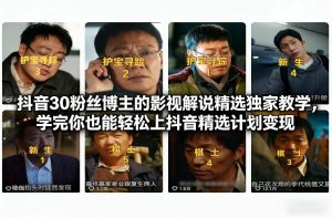 抖音30粉丝博主的影视解说精选独家教学，学完你也能轻松上抖音精选计划变现-瀚宇网创