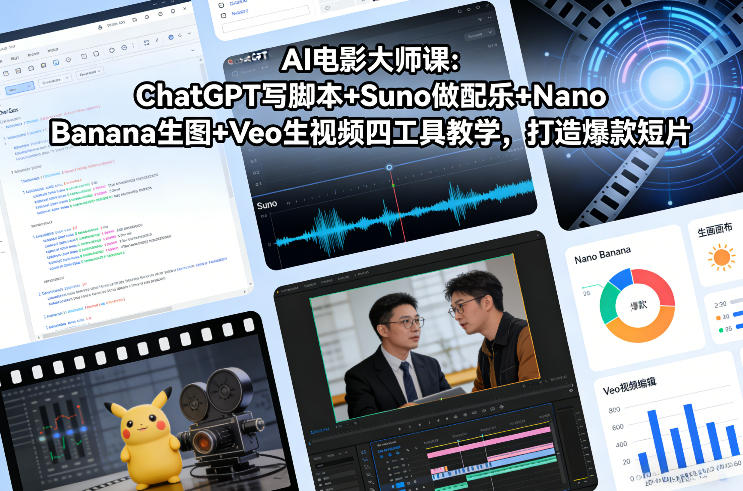 AI电影大师课：ChatGPT写脚本+Suno做配乐+Nano Banana生图+Veo生视频，打造爆款短片-瀚宇网创