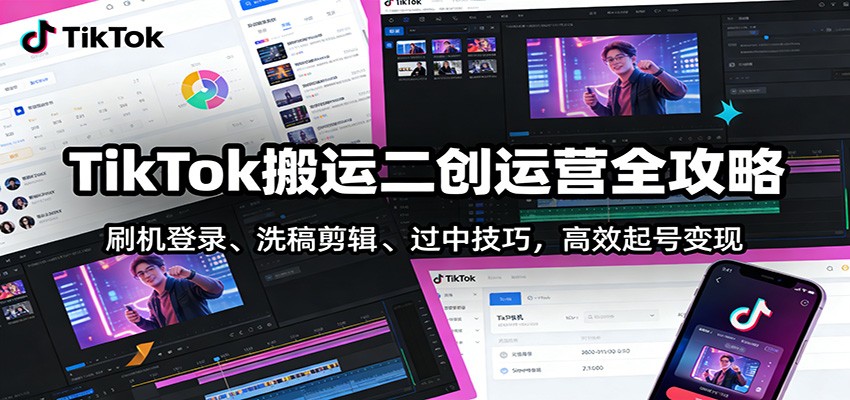 TikTok搬运二创运营全攻略：刷机登录、洗稿剪辑 、过中技巧，高效起号变现-瀚宇网创