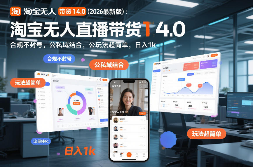 淘宝无人直播带货14.0(2026最新版)：合规不封号，公私域结合，玩法超简单，日入1k+【揭秘】-瀚宇网创