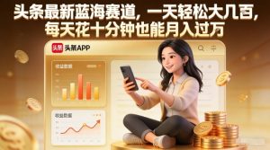 头条最新蓝海赛道，一天轻松大几张，每天花十分钟也能月入过1W【揭秘】-瀚宇网创