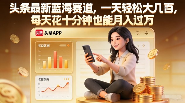 头条最新蓝海赛道，一天轻松大几张，每天花十分钟也能月入过1W【揭秘】-瀚宇网创