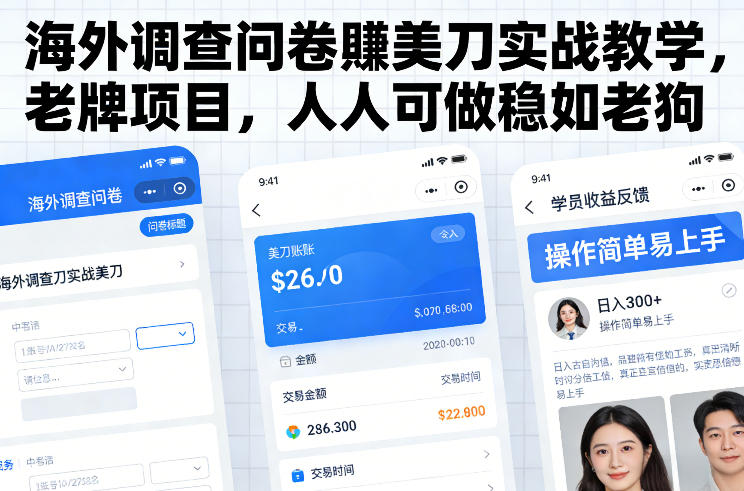 海外调查问卷賺美刀实战教学，老牌项目，人人可做稳如老狗-瀚宇网创