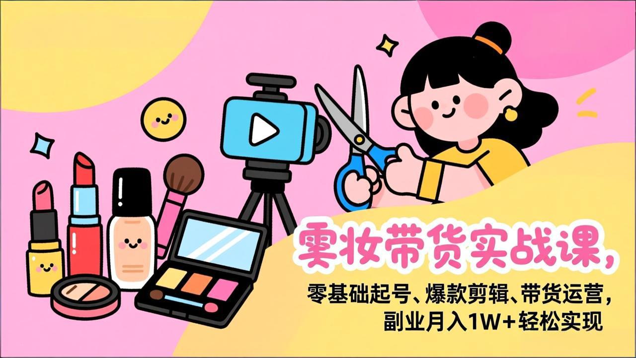美妆带货实战课，零基础起号、爆款剪辑、带货运营，副业月入1W+轻松实现-瀚宇网创