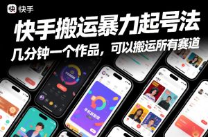 快手搬运暴力起号法，几分钟一个作品，手机就能做，可以搬运所有赛道-瀚宇网创