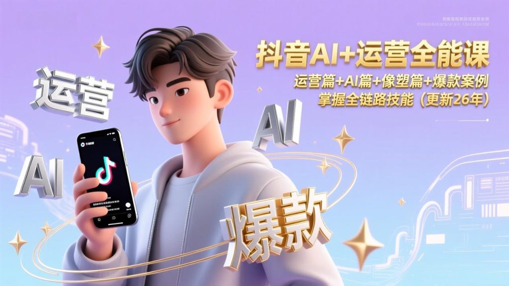 抖音AI+运营全能课,运营篇+AI篇+像塑篇+爆款案例,掌握全链路技能(更新26年-瀚宇网创