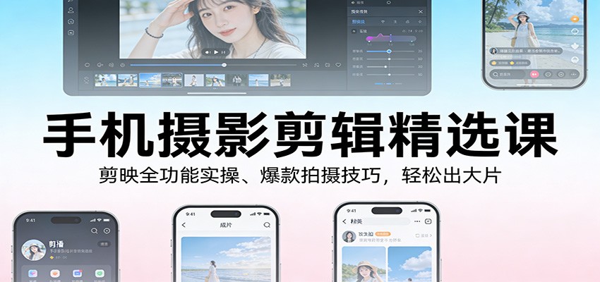 手机摄影剪辑精选课:剪映全功能实操、爆款拍摄技巧,轻松出大片-瀚宇网创