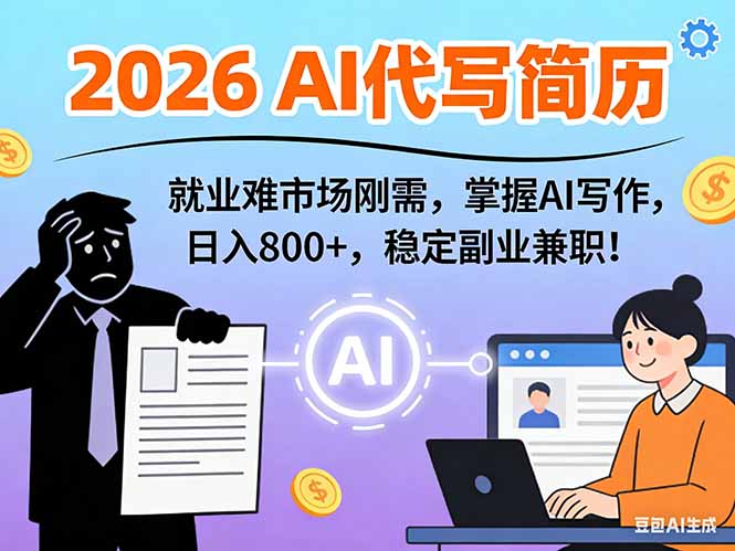 AI代写简历，超暴利，用万能模板月入1-3万实战教程，2026年市场刚需！-瀚宇网创