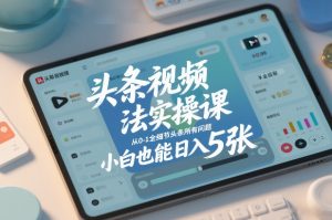 头条视频玩法实操课，从0-1全细节头条所有问题，小白也能日入5张-瀚宇网创