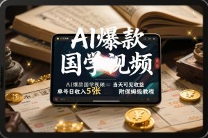 AI爆款国学视频，独家起号方法，小白直接上手，当天可见收益，单号日收入5张+附保姆级教程-瀚宇网创
