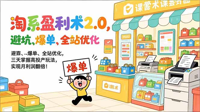 淘系盈利术2.0，避坑、爆单、全站优化，三天掌握高投产玩法，实现月利润翻倍！-瀚宇网创