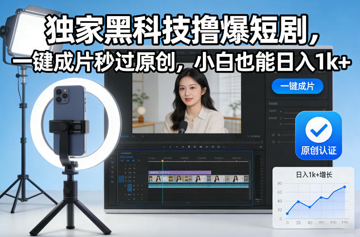 独家黑科技撸爆短剧，一键成片秒过原创，小白也能日入1k+【揭秘】-瀚宇网创