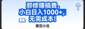 番茄小说赚稿费邪修玩法无需成本，日入1000+，超级简单！-瀚宇网创