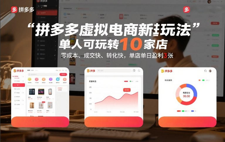 拼多多虚拟电商新玩法,单人可玩转10家店,零成本、成交快、转化快,单店单日盈利3张【揭秘】-瀚宇网创