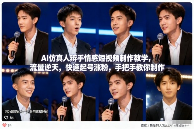 AI仿真人辩手情感短视频制作教学，流量逆天，快速起号涨粉，手把手教你制作-瀚宇网创