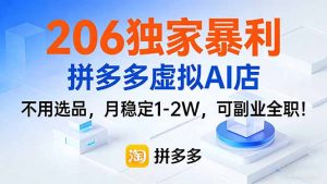 206独家暴利，拼多多虚拟AI店，不用选品，月稳定1-2W，可副业全职！-瀚宇网创