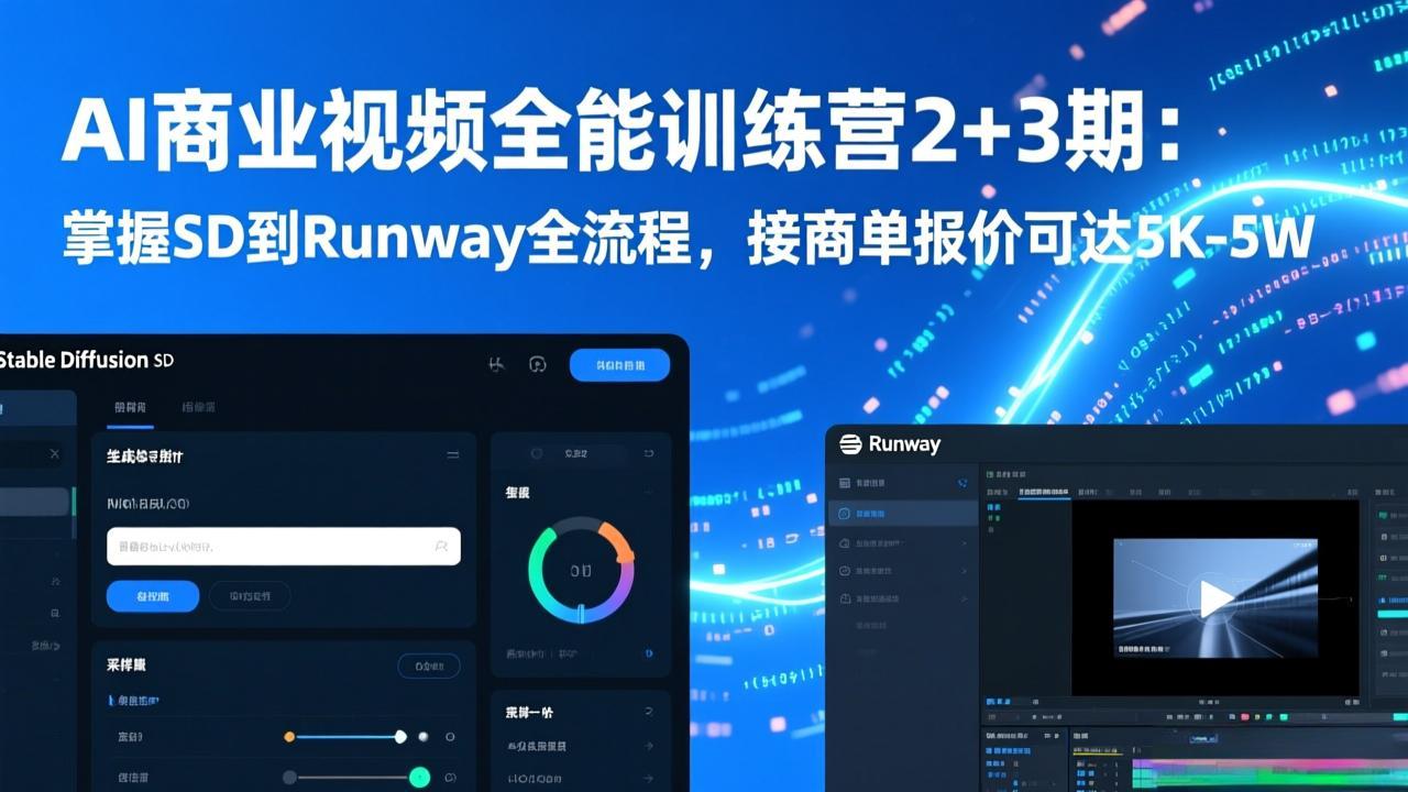 AI商业视频全能训练营2+3期：掌握SD到Runway全流程，接商单报价可达5K-5W-瀚宇网创