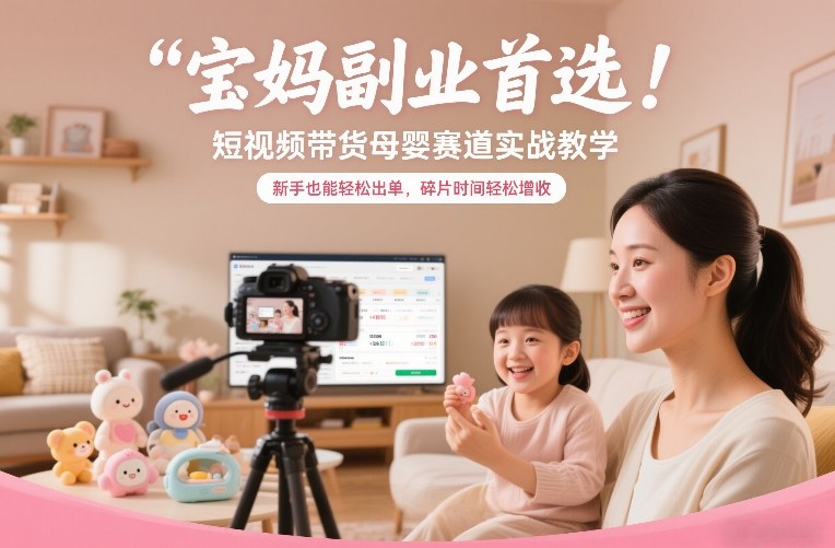 宝妈副业首选！短视频带货母婴赛道实战教学，新手也能轻松出单，碎片时间轻松增收-瀚宇网创