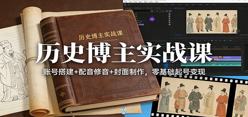 历史博主实战课:账号搭建+配音修音+封面制作,零基础起号变现-瀚宇网创