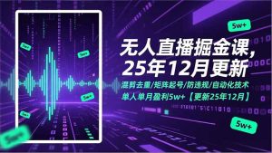 无人直播掘金课，混剪去重/矩阵起号/防违规/自动化技术，单人单月盈利5w+【更新25年12月】-瀚宇网创