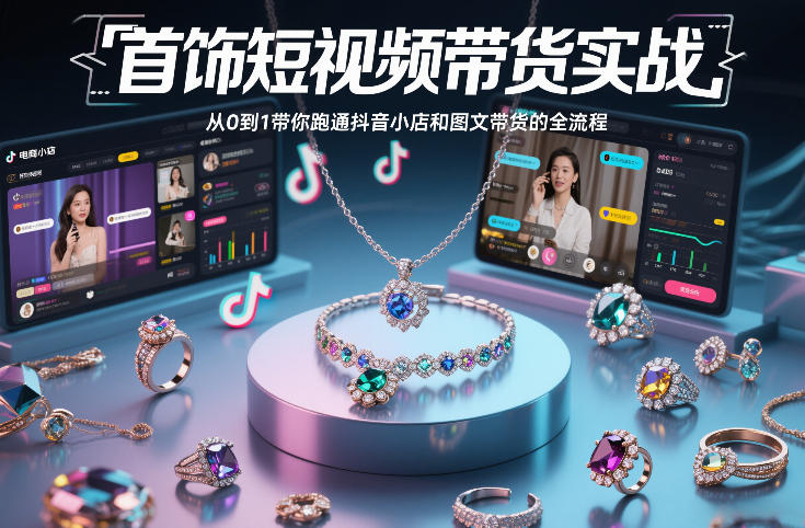 首饰短视频带货实战,从0到1带你跑通抖音小店和图文带货的全流程-瀚宇网创