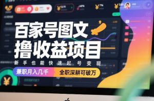 百家号图文撸收益项目，新手也能快速起号变现，兼职月入几千，全职深耕可破万-瀚宇网创