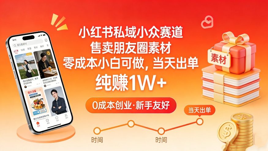 小红书私域小众赛道，售卖朋友圈素材，零成本小白可做，当天出单，月入1W+-瀚宇网创
