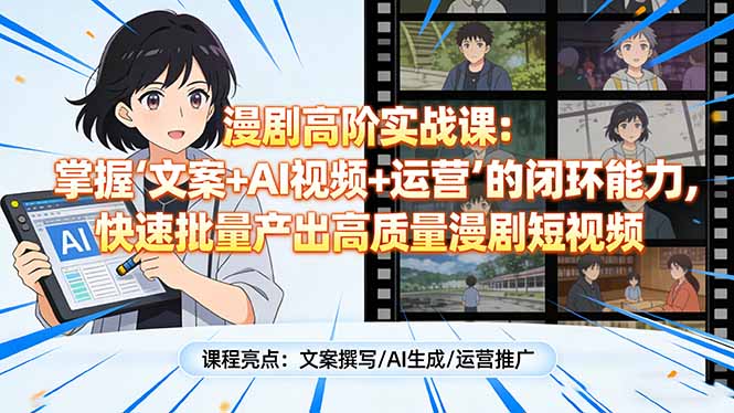 漫剧高阶实战课：掌握“文案+AI视频+运营”的闭环能力，快速批量产出高质量漫剧短视频-瀚宇网创