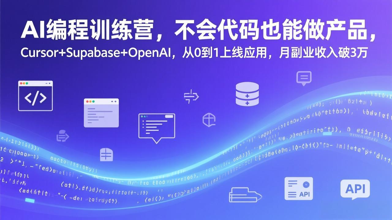 AI编程训练营，不会代码也能做产品，Cursor+Supabase+OpenAI，从0到1上线应用，月副业收入破3万-瀚宇网创