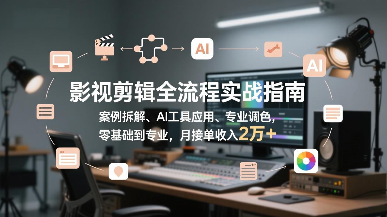 影视剪辑全流程实战指南，案例拆解、AI工具应用、专业调色，零基础到专业，月接单收入2万+-瀚宇网创