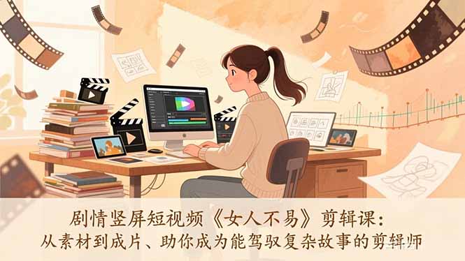 剧情竖屏短视频《女人不易》剪辑课：从素材到成片、助你成为能驾驭复杂故事的剪辑师-瀚宇网创