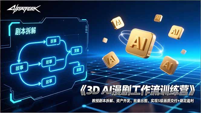 3D AI漫剧工作流训练营:教授剧本拆解、资产开发、批量出图,实现S级画质交付+稳定盈利-瀚宇网创
